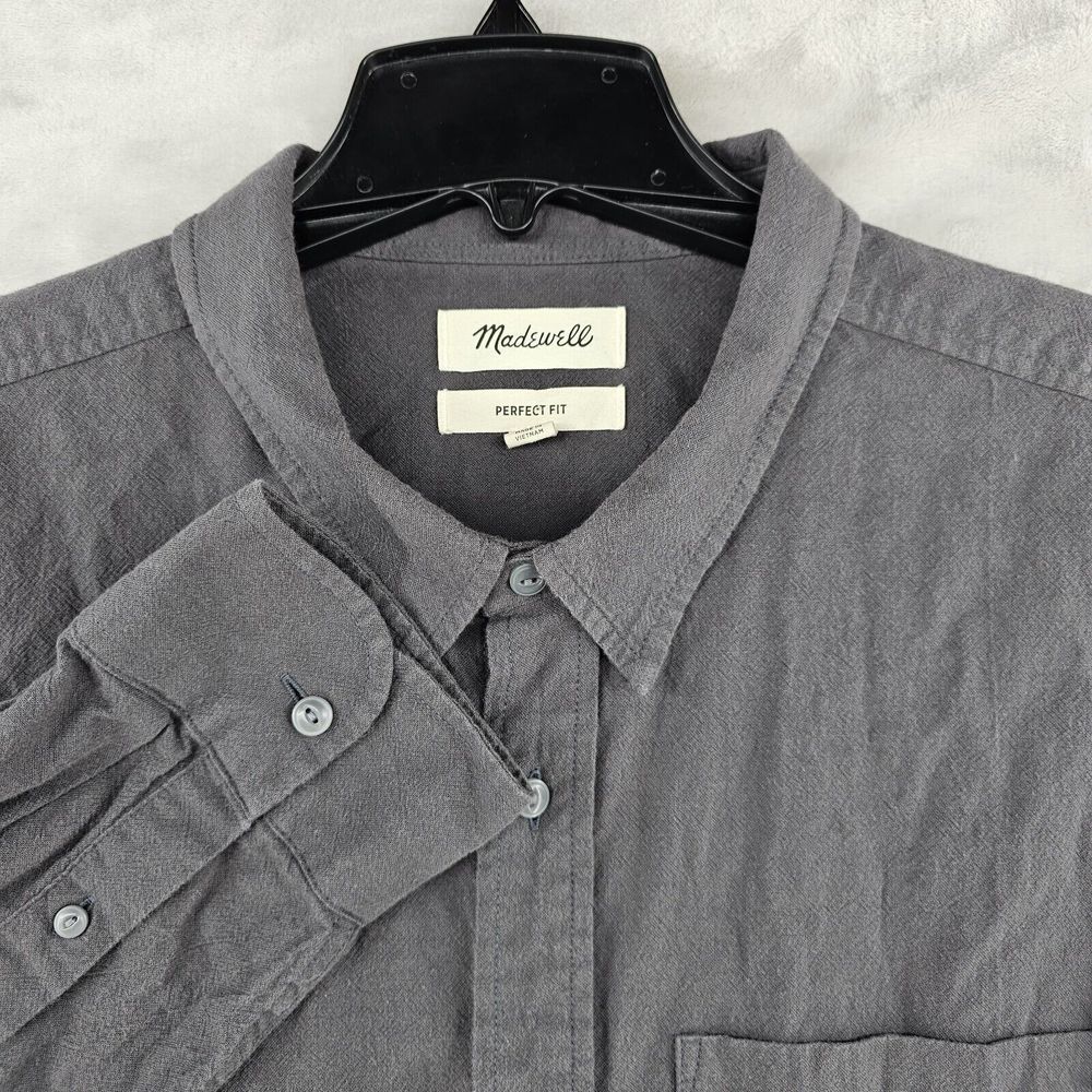 Madewell Shirt Men's 2XL crinkle cotton Perfect fit long‎ sleeve gray pocket